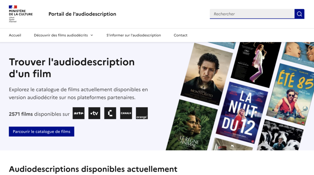 Page d'accueil du Portail de l'audiodescription